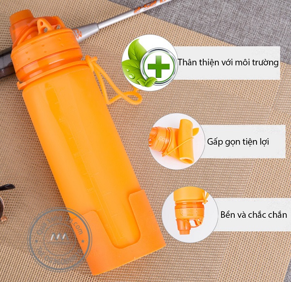 Quà tặng doanh nghiệp Bình nước gấp gọn in logo mẫu 1 8 Bình nước gấp gọn quà tặng