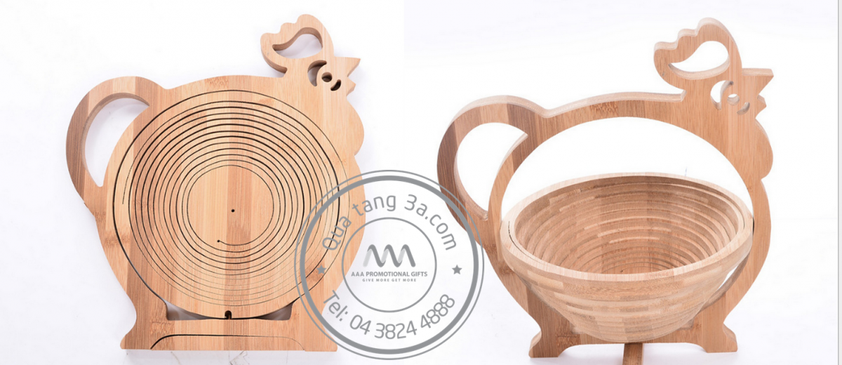 Quà Tết cho khách hàng - Giỏ gỗ xếp gọn hình chú Gà sang trọng 1 giỏ quà gấp gọn bằng tre cho tết