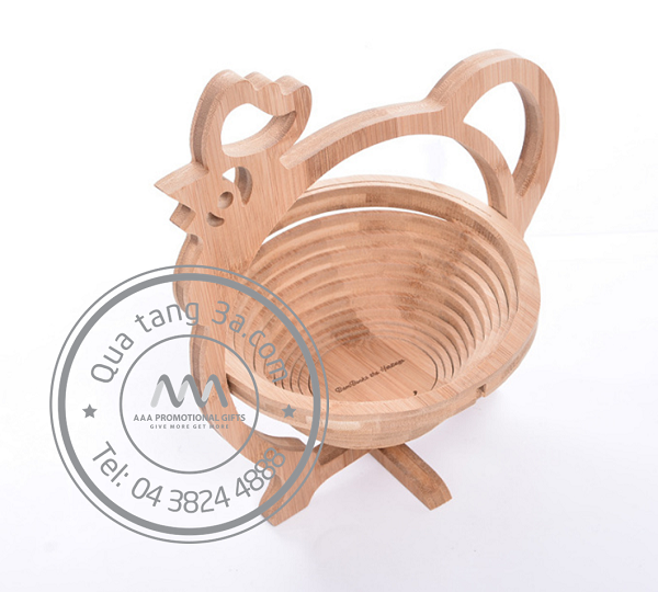 Quà Tết cho khách hàng - Giỏ gỗ xếp gọn hình chú Gà sang trọng 2 Giỏ quà gấp gọn bằng tre