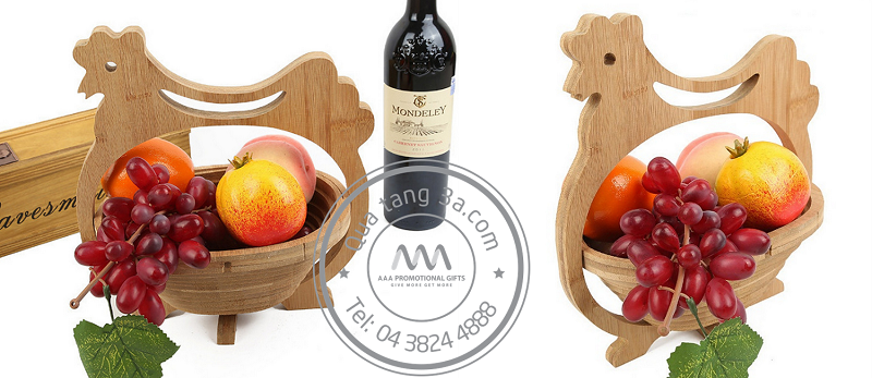 Quà Tết cho khách hàng - Giỏ gỗ xếp gọn hình chú Gà sang trọng 3 Giỏ quà gấp gọn bằng tre