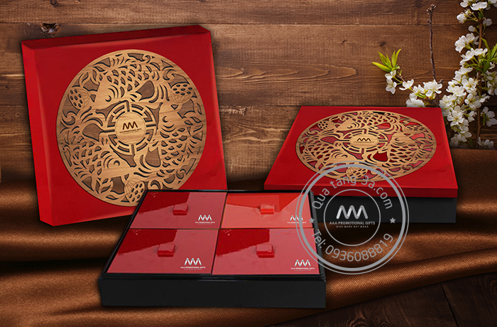 Hộp đựng mứt, bánh kẹo sơn mài sứ 2 hộp đựng bánh mứt kẹo sơn mài sứ - quà tặng tết