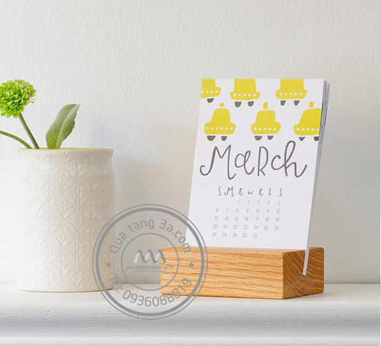 Lịch bàn đế gỗ 2 lịch tết để bàn quà tặng in logo