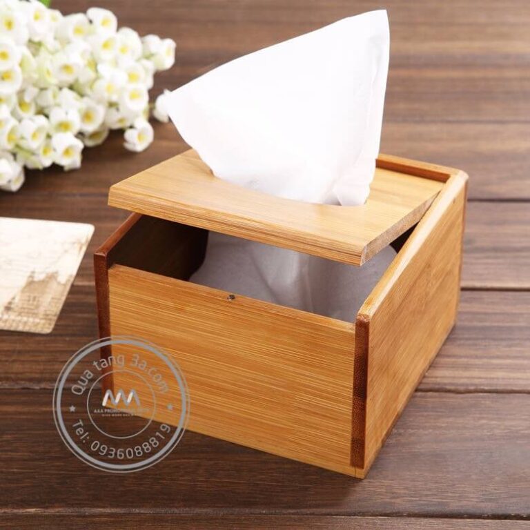 Quà tặng gia dụng Hộp gỗ đựng giấy ăn in logo