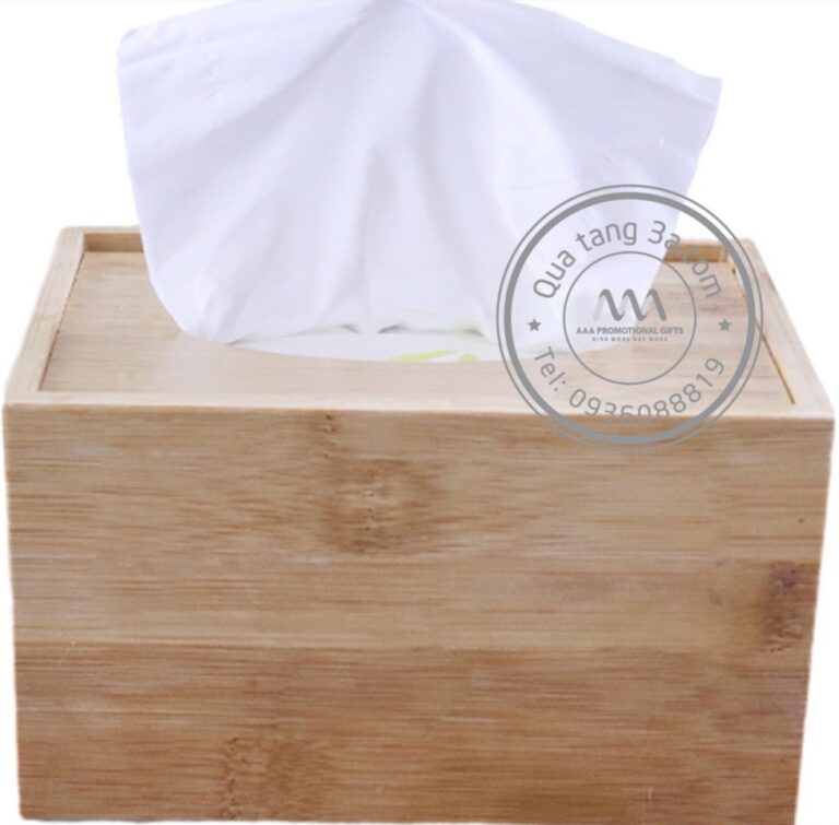 Quà tặng gia dụng Hộp gỗ đựng giấy ăn in logo 11 2