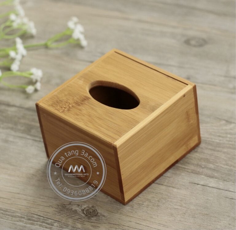 Quà tặng gia dụng Hộp gỗ đựng giấy ăn in logo 10 4