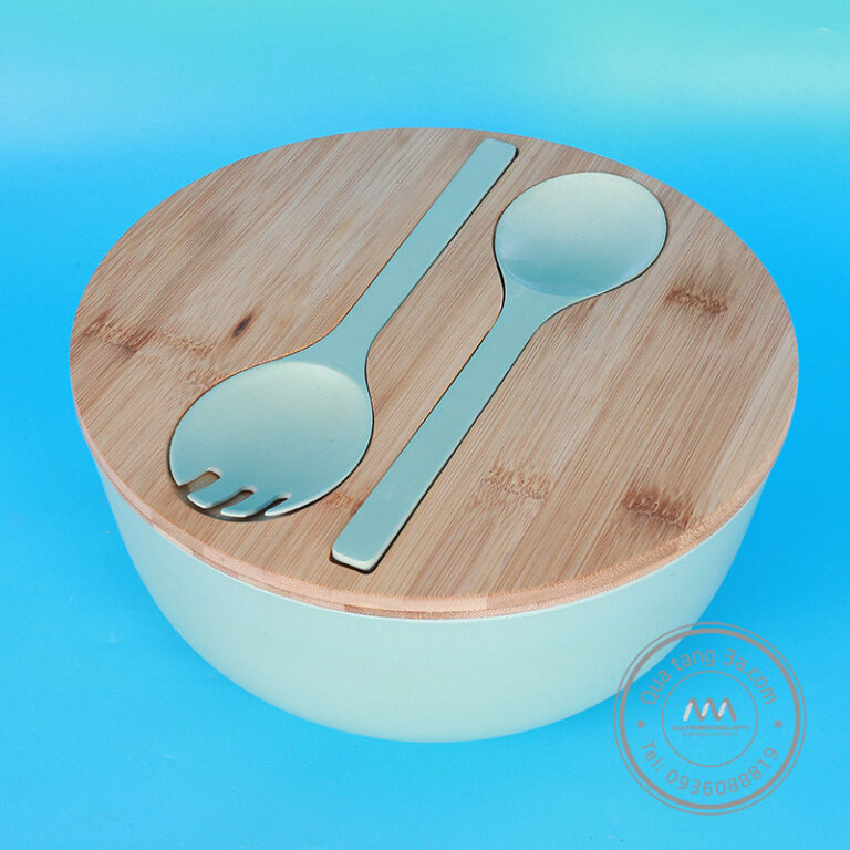 Bộ bát thìa trộn có nắp - Quà tặng thân thiện môi trường 12 bat thia tron nap go