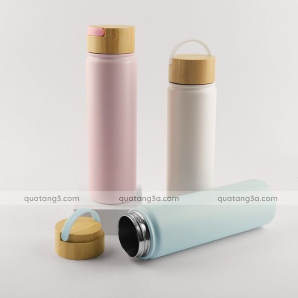 Bình giữ nhiệt inox nắp tre | Bình giữ nhiệt in ấn theo yêu cầu