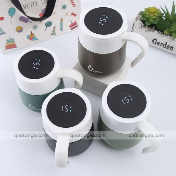 Cốc giữ nhiệt hiển thị nhiệt độ inox 304 kèm nắp và tay cầm | Cốc quà tặng in logo